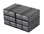 SZUF-PX-12 Regał z tworzywa 125x230x140mm - czarny - 12 szufladek przezroczystych