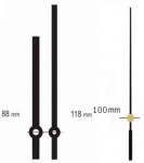 UM213Y.08C Komplet wskazówek: godzinowa 88mm, minutowa 118mm, sekundowa 100mm - typu solid, czarne - typu Y