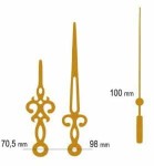 UM213Y.01G Komplet wskazówek: godzinowa 70.5mm, minutowa 98mm, sekundowa 100mm - krawaty, złote (typu Y)