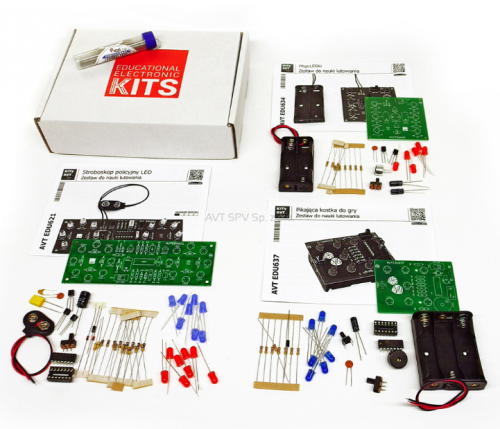 AVTEDU3PAKIET Zestaw 3 kitów DIY do nauki lutowania (AVTEDU621, AVTEDU634, AVTEDU637)